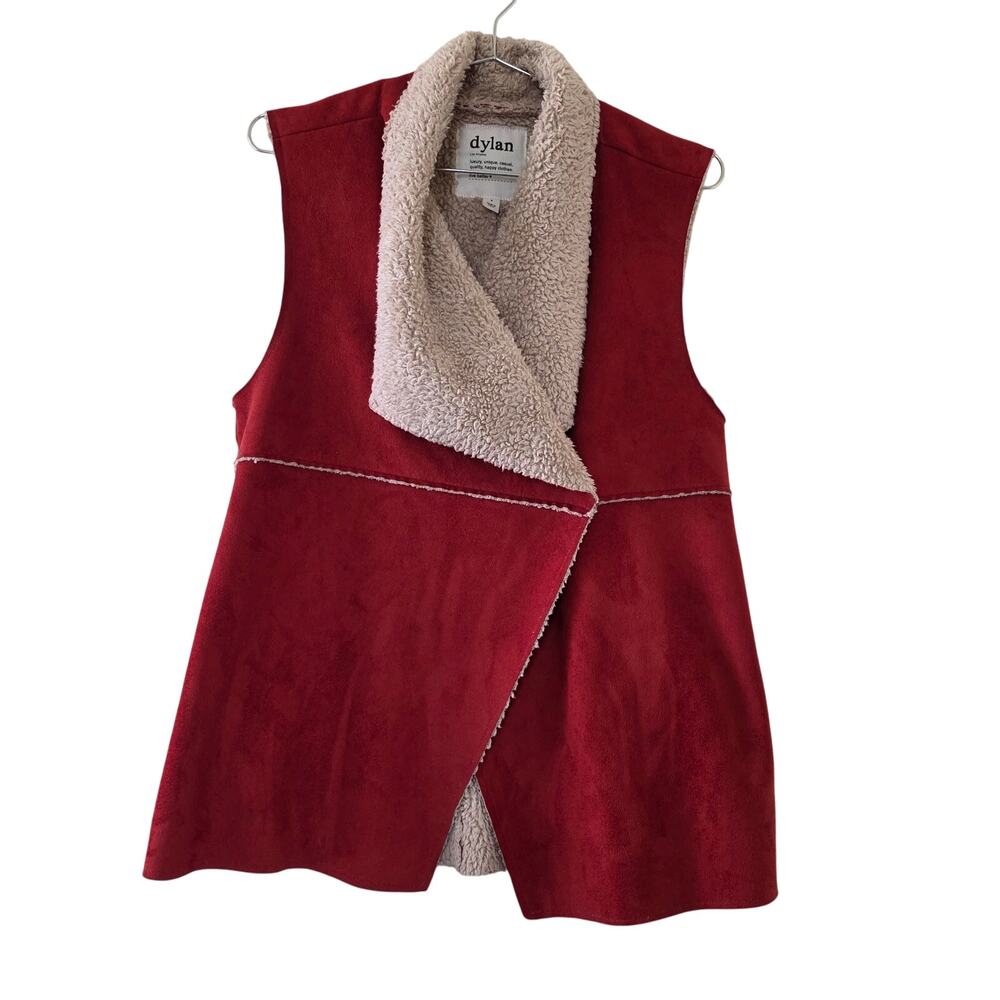 Dylan Faux Suede Sherpa Vest Orange Tan Women Size S Sleeveless Button Front